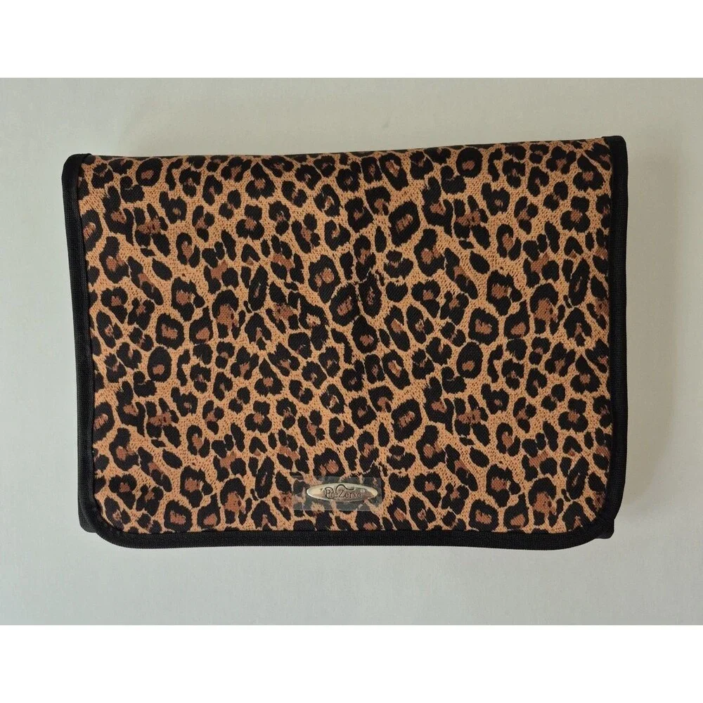 PreZerve Black Brown Cheetah Print Tri Fold Travel Jewelry Organizer Bag